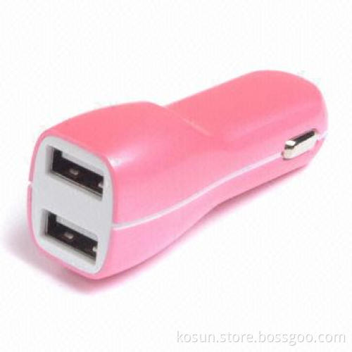 Dual-USB Car Charger, 12 to 24V Input Voltage with CE and RoHS Marks